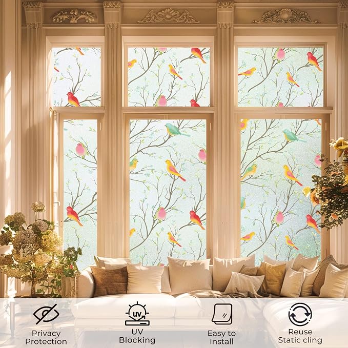 Coavas Stained Glass Window Film, Decorative Frosted Glass Window Privacy Film - Image 3
