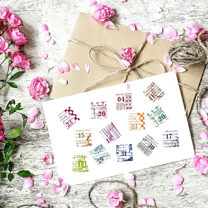 GLOBLELAND Vintage Date Clear Stamps Retro Number Text Background Silicone - Image 3