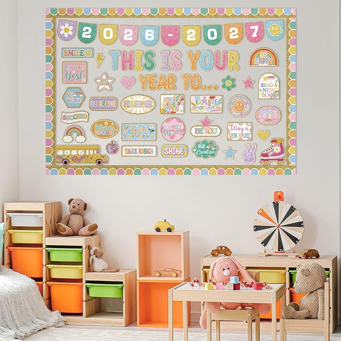 This is Your Year Bulletin Board Set Varsity Letter Hippie Retro Motivational - Image 6