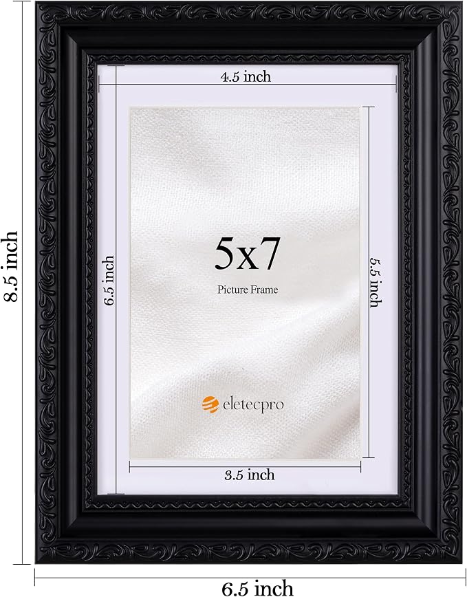 eletecpro 5x7 Vintage Picture Frame, Glass Cover, Horizontal or Vertical - Image 3