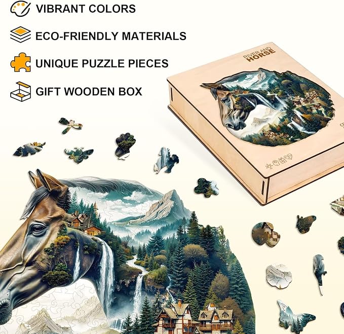 Mountain and River Horse Puzzles Adults Gifts Wooden 260 Pieces 13.4 * 13.0in - Image 2