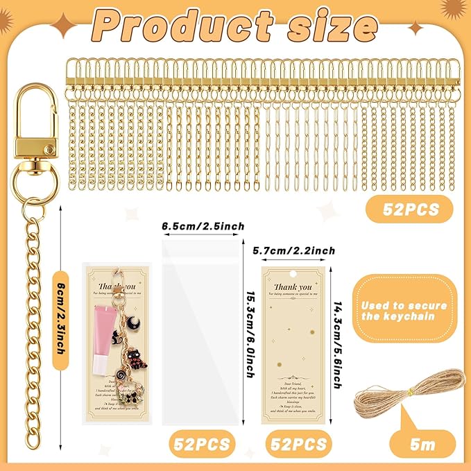 Wurosi 52 Set Lip Gloss Keychain Making Kit, Gift Bags, Thank You Cards - Image 2