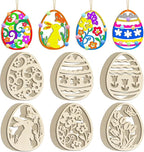 36PCS Wooden Easter Ornaments to Paint, 6 Styles DIY Blank Unfinished Wood Egg by Sophena