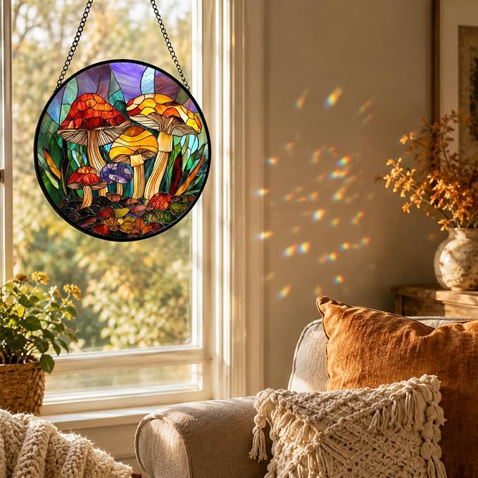 Jungle Mushrooms Acrylic Suncatcher Faux Stained Glass Window Hanging 11.8" | - Image 3