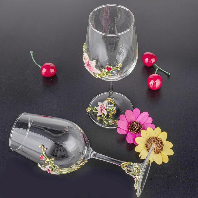 Simcat Handmade Painted Enamel Flower Glass Wine Glasses Transparent Refined - Image 4