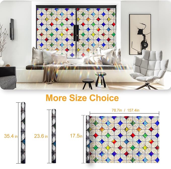 QHY Sunshine Colorful Rainbow Stained Glass Window Film Non-Adhesive Window - Image 7