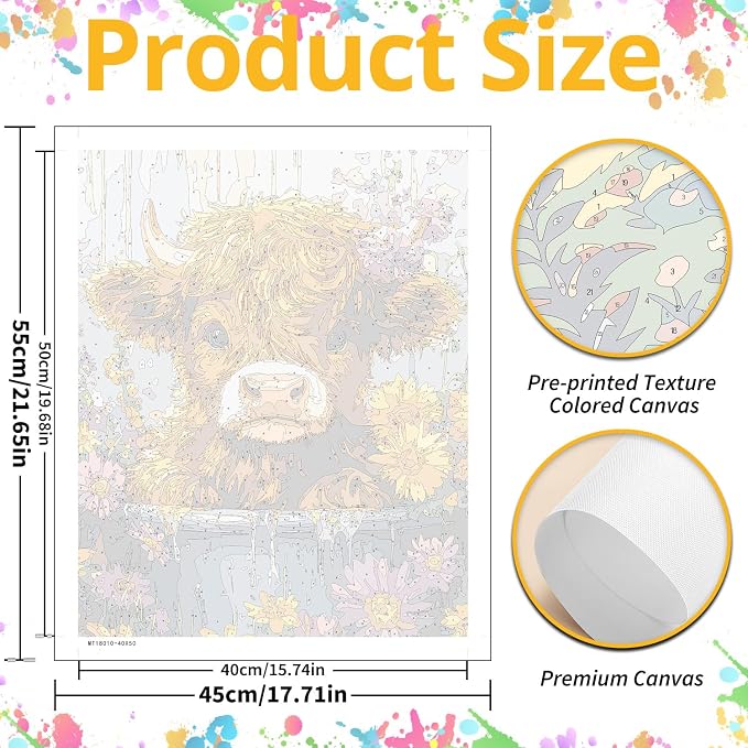 Cow Paint by Numbers for Adult, Highland Cow Paint by Numbers Kit for Adults - Image 3