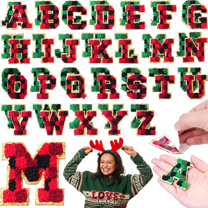 WILLBOND 52 Pcs Christmas Alphabet Patches Self Adhesive Letter Patches by Willbond+Technology+Limited