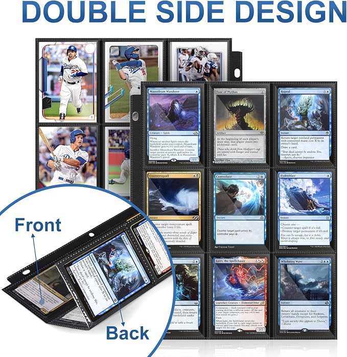 50 Pack 9 Pocket Page Protector, 900 Pockets Black Trading Card Sleeves Pages - Image 3