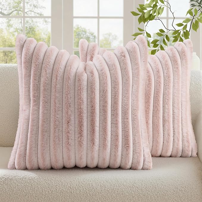 decorUhome Summer Cozy Faux Fur Throw Pillow Covers 26x26 Set of 2 Decorative by decorUhome