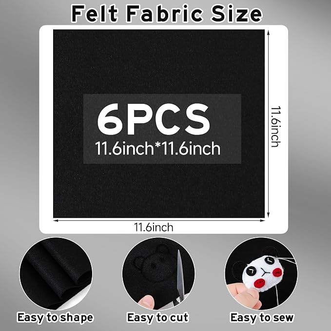 HaoFeiJH 6 Pcs Black Soft Felt Fabric Sheets - Image 2