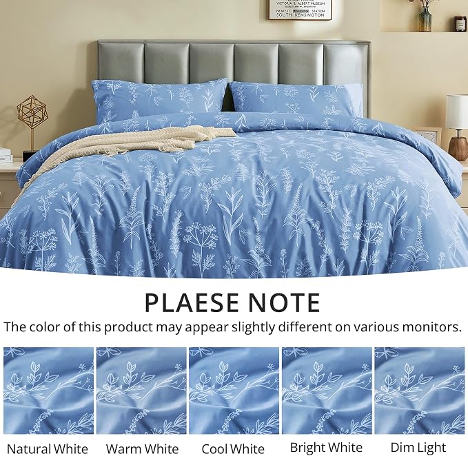 MUXHOMO Duvet Cover Queen Size, Reversible Floral Ice Blue Duvet Cover Set - Image 7