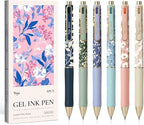 Taja Gel Pens, Floral Aesthetic 6 Pcs Quick Dry Black Gel Ink Pens, 0.5mm Fine by Taja