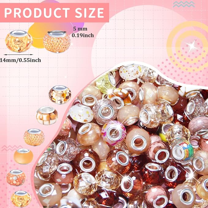 60Pcs Large Hole Beads Spacer Beads Champagne Assorted European Craft Big Beads - Image 2