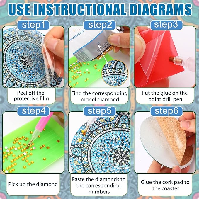 UPINS 8Pcs Mandala Diamond Art Painting Art Coasters Kits - Image 3