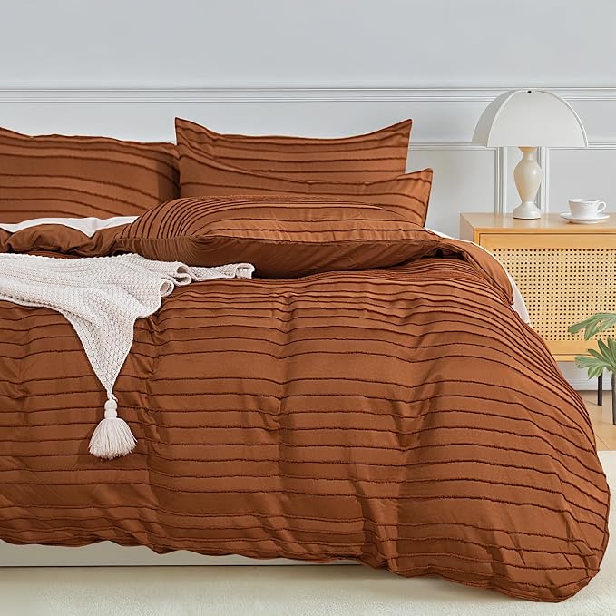 NEXHOME PRO Twin Duvet Cover, Brunt Orange 2 Pieces Boho Tufted Duvet Cover Set by NEXHOMEPRO
