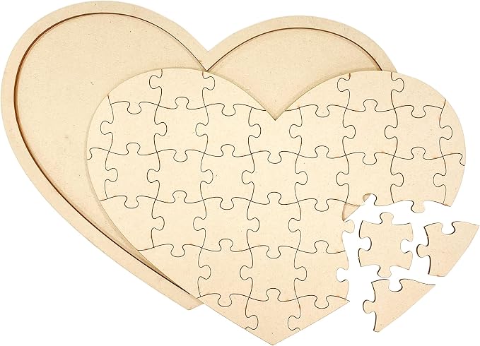 3 Pack Blank Wooden Heart Shaped Jigsaw Puzzle 11.2x8.4 Inch Unfinished Wooden - Image 3