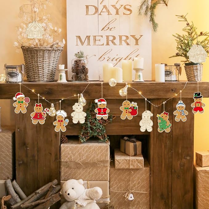 80PCS Wooden Christmas Ornaments to Paint, 8 Styles DIY Blank Unfinished Wood - Image 5