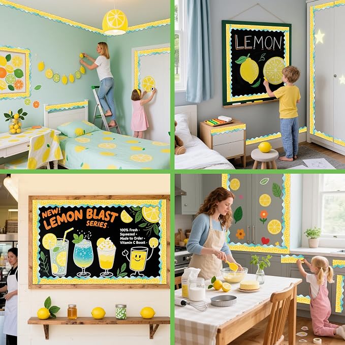 69 Feet Lemon Zest Border Bulletin Board Summer Lemon Slices Juice Scalloped - Image 6
