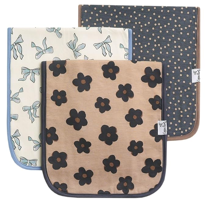 Baby Burp Cloth Large 21''x10'' Size Premium Absorbent Triple Layer 3-Pack Gift Set "Gemma in Tan" by Copper Pearl