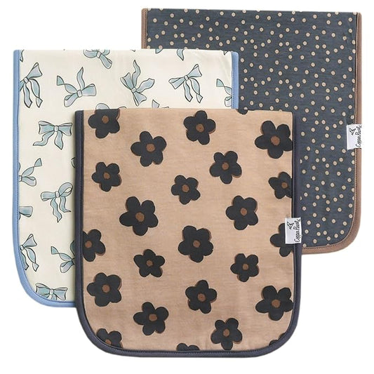 Baby Burp Cloth Large 21''x10'' Size Premium Absorbent Triple Layer 3-Pack Gift Set "Gemma in Tan" by Copper Pearl