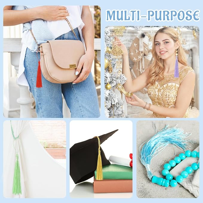 100 Pcs Bookmark Tassels Bulk 20 Colors Soft Craft Silky Handmade Mini Tassels - Image 6