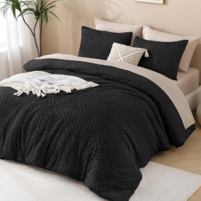 Andency Oversized King Comforter Set 120''x98'', 3 Pieces Black Soft Boho - Image 6
