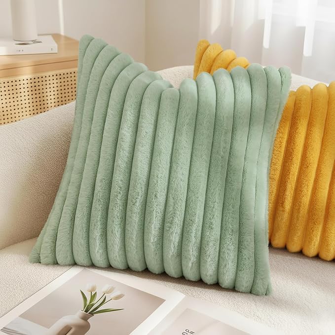 decorUhome Summer Cozy Faux Fur Throw Pillow Covers 16x16 Set of 2 Decorative - Image 4