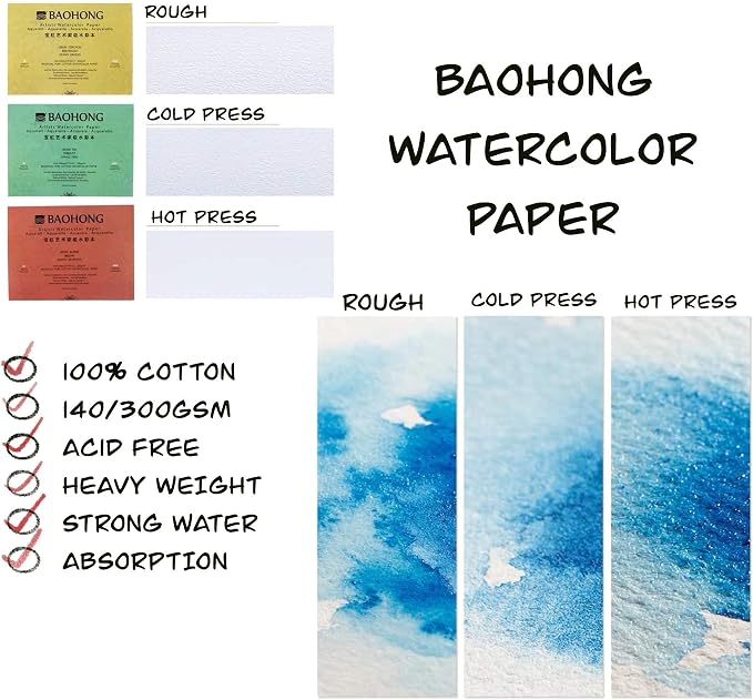 BAOHONG Artists' Watercolor Paper Block, 100% Cotton, 140LB/300GSM, Watercolor - Image 4