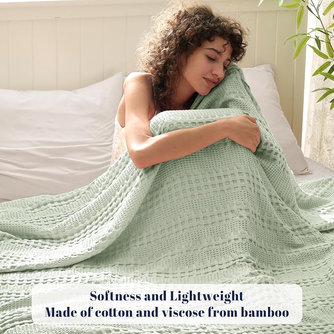PHF Cooling Waffle Blanket King Size, Lightweight 60% Rayon from Bamboo & 40% - Image 2