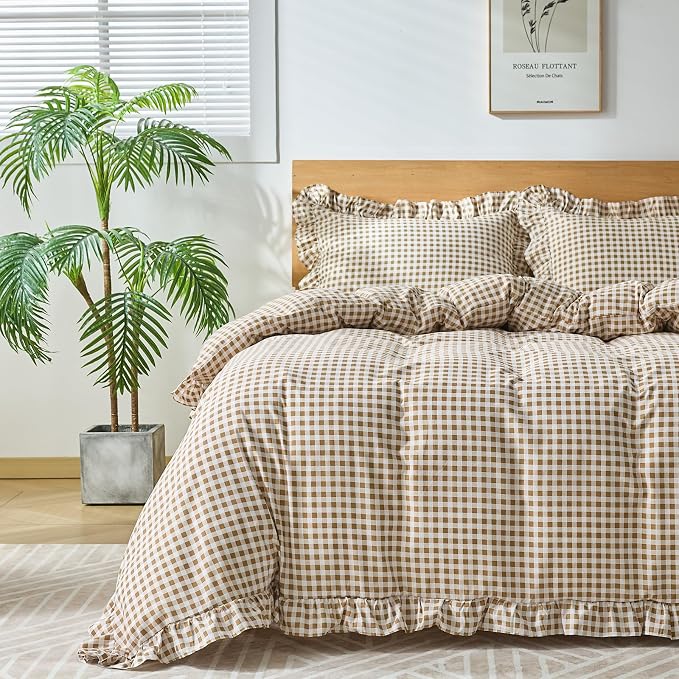 Gingham Duvet Cover Full Size, 3 Pieces Soft Breathable Microfiber Plaid by Kisswish