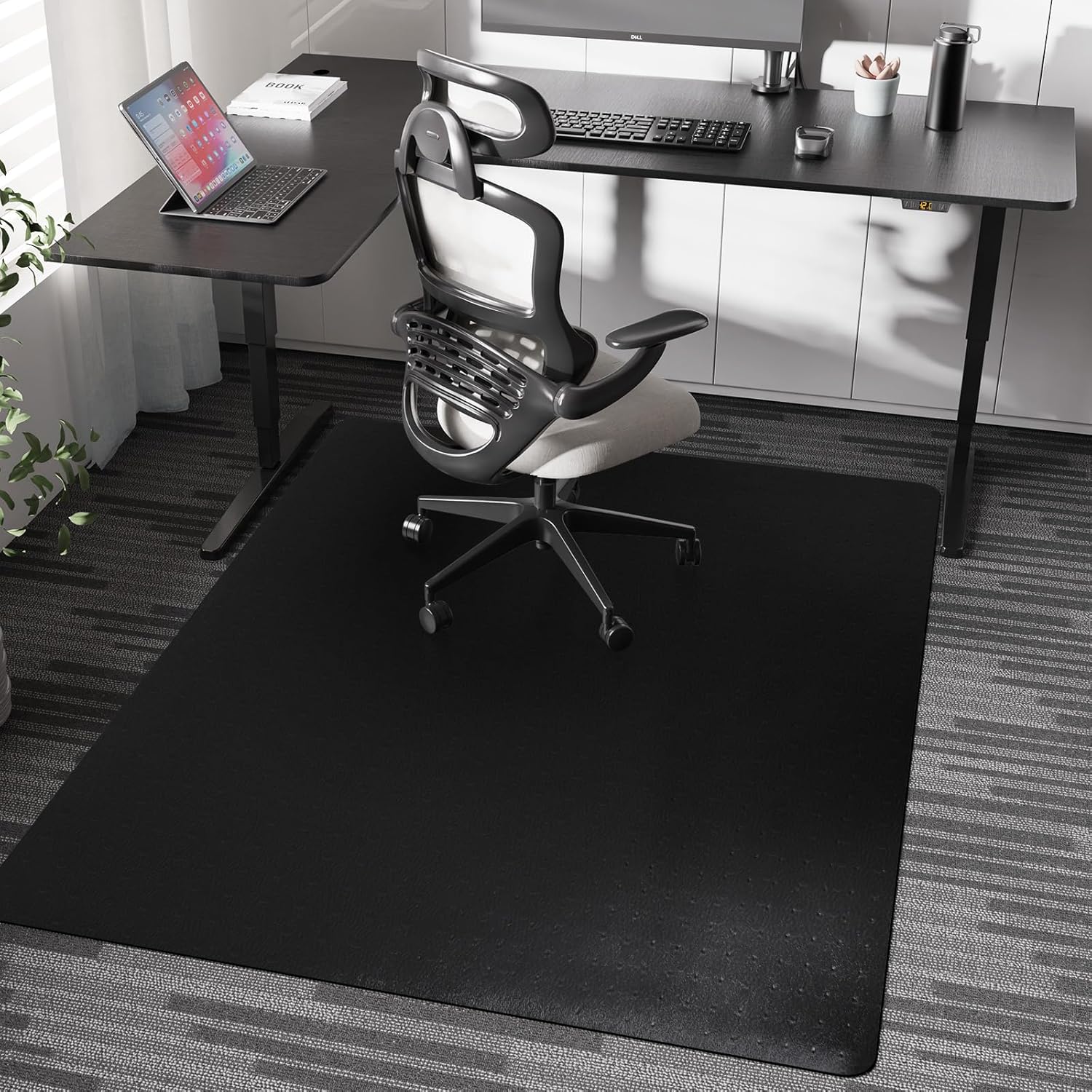 Chair Mat for Carpet, 46" x 60" Desk Chair Mat for Carpeted Floors, Non-Slip Office Vinyl Mat for Carpet with Studded, Easy Glide Heavy Duty Floor Protector Mat for Home Office, Black