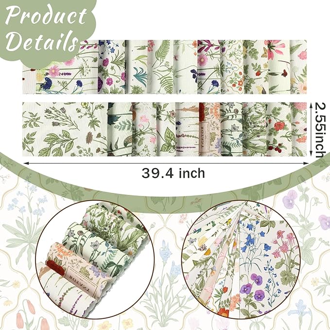 Hosuly 40 Pcs Wildflower Fabric Roll Spring Vintage Flower Fabric Quilting - Image 2
