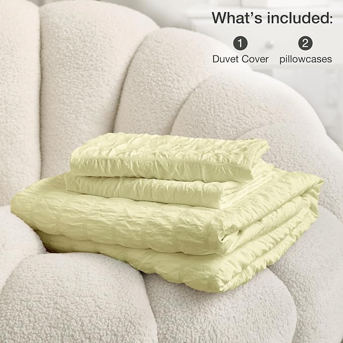 JELLYMONI Light Yellow Duvet Cover King Size, Soft Breathable Seersucker Duvet - Image 6