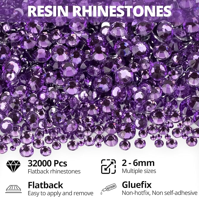 32000Pcs Amethyst Rhinestones for Bedazzling, 6mm Flatback Gems Bedazzler Kit - Image 2