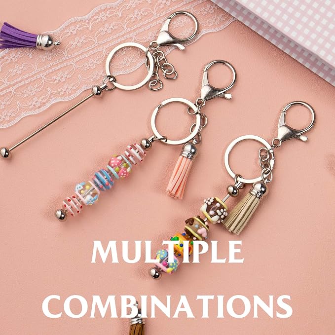 Zioyihan 40 Pcs Beadable Keychains Bars Metal Beaded Keychain Blank Keychain - Image 5