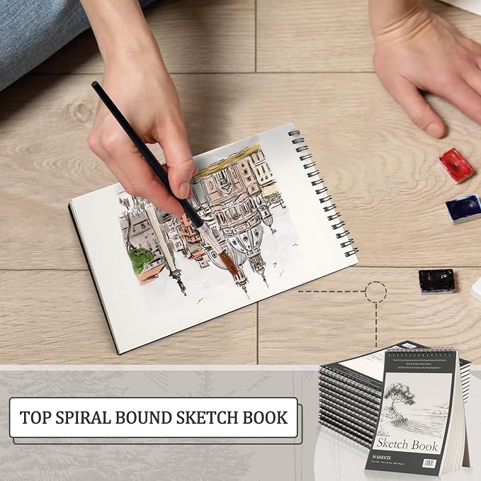 Jexine 10 Pcs 5.5'' x 8.5'' Top Spiral Bound Sketch Book 30 Sheet Each - Image 5