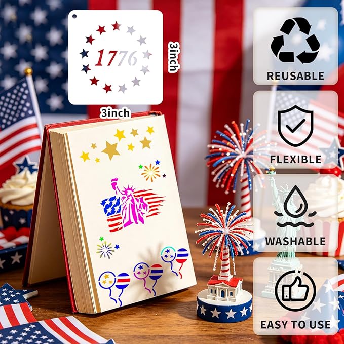 72 PCS 3x3 Inch Independence Day Stencils - Image 2