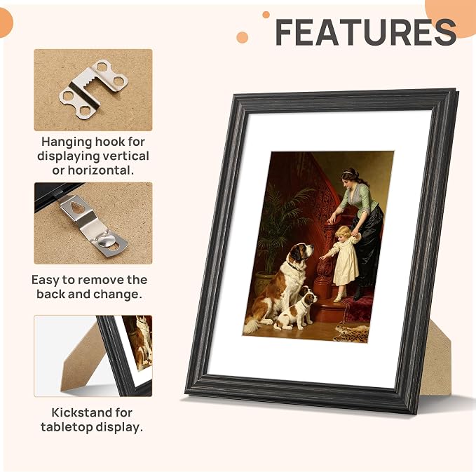 upsimples 8.5 by 11 Picture Frame, Vintage Frames Decor, Wall or Tabletop - Image 5