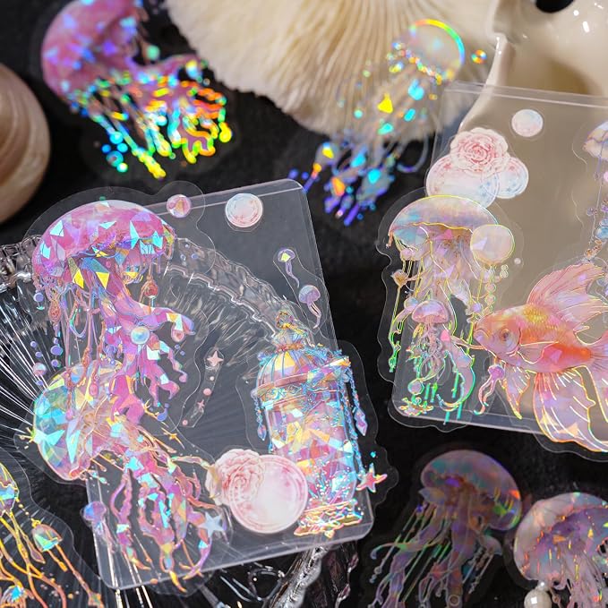 120 Pcs Holographic Glitter Jellyfish Ocean Life Stickers - Image 7