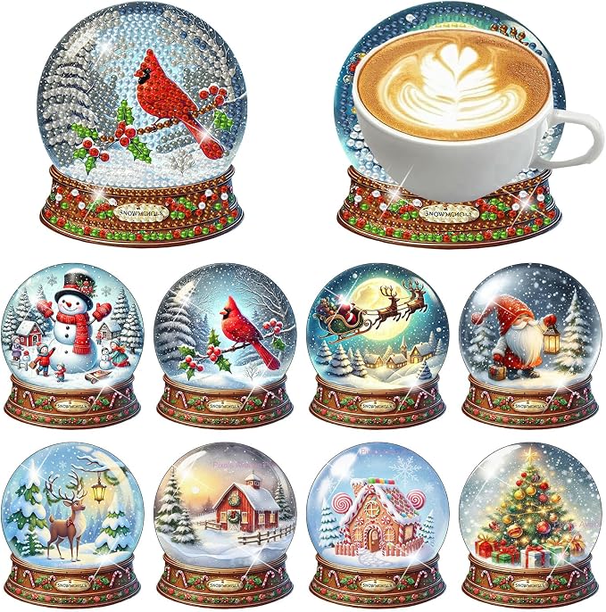 8 PCS Christmas Diamond Art Coasters Kits Snowball Diamond Painting Coaster | by Benjenes