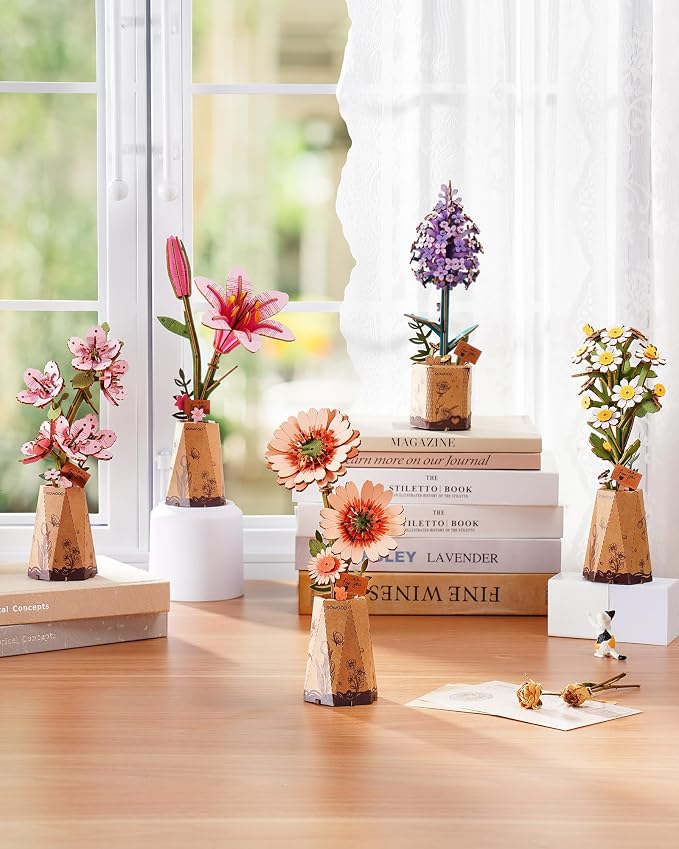 Rowood 3D Puzzles for Adults, DIY Wooden Cherry Blossom Bonsai Tree Botanical - Image 4