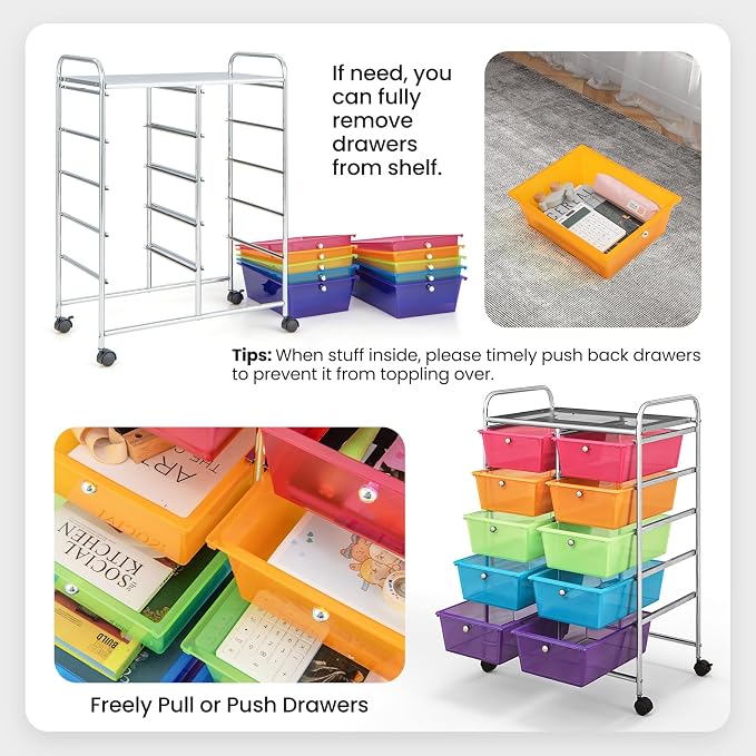 Giantex 10 Drawers Rolling Cart, Classroom Organizers, Storage Cart - Image 5
