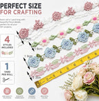 4 Yards Floral Lace Trim Ribbon, Colorful Embroidery Flower Sewing Fabric | - Image 2