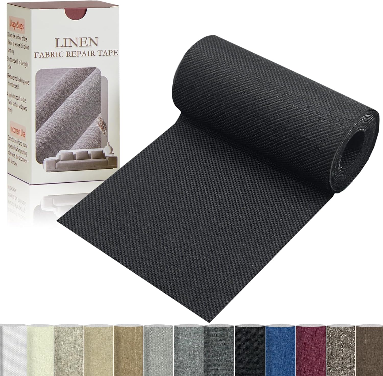 Linen Repair Tape 4x70 Inch Self-Adhesive Couch Patch Repair Fabric Patch for Furniture,Sofas,Cushion,Chairs,Bags,Linen Goods(Black)