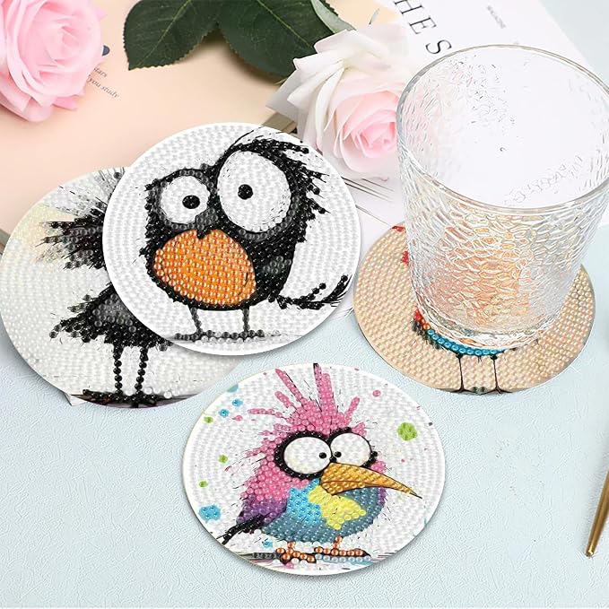 8 Pcs Retro Birds Diamond Art Coasters Kits - Image 6