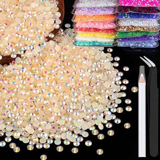 4000pcs 4mm Resin Rhinestones Bulk, Light Yellow AB Flatback Round Jelly by BELLEBOOST