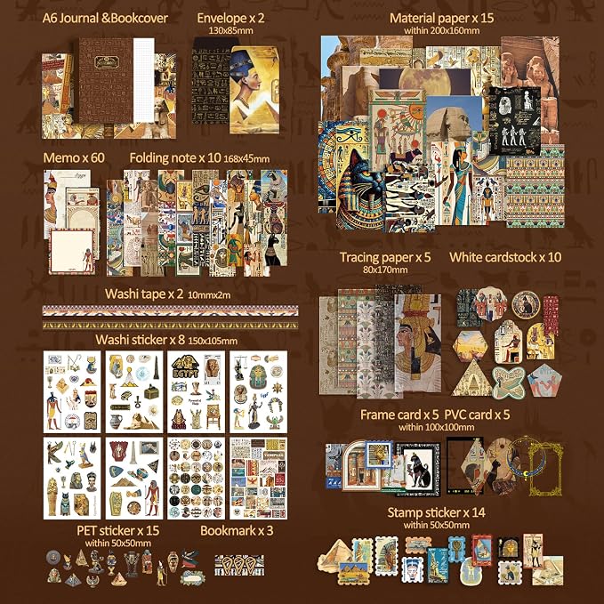 Scrapbooking Supplies Kit, Egyptian Vintage Aesthetic Scrapbook Kit - Image 2