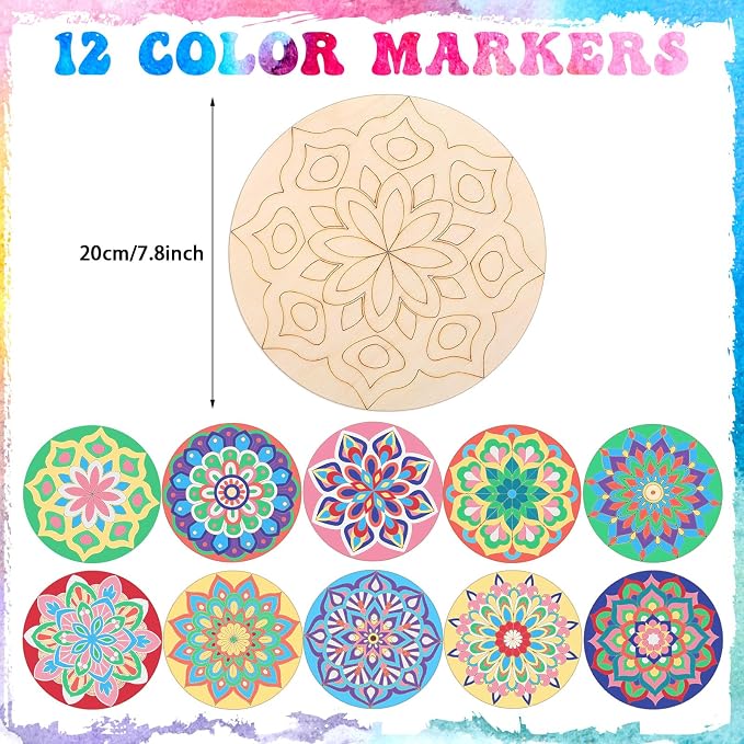 Vercraft 22 Pcs Wooden Mandala Painting Set 10 Mandala Unfinished Wood Cutouts - Image 2