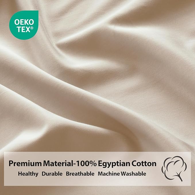 King Size Fitted Sheet Only Beige, 100% Egyptian Cotton 600 Thread Count - Image 4